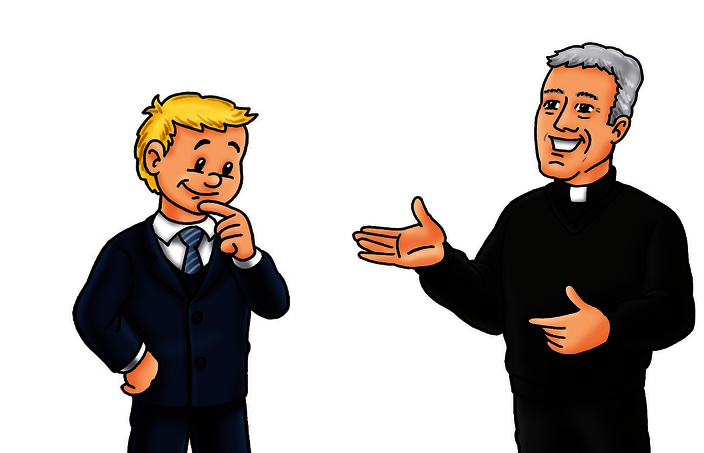 Zeichung von Kommunionkind und Priester